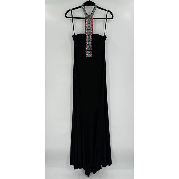 RACHEL ALLAN Black Beaded Choker Halter Top Backless Princess 2090 Prom Dress 8 - Picture 3 of 9